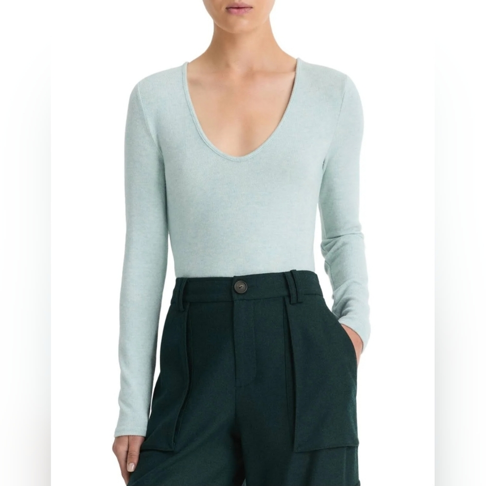 Vince "Cozy V-Neck Knit Top" Lightweight Sweater Aqua Mineral | Women's Size XS